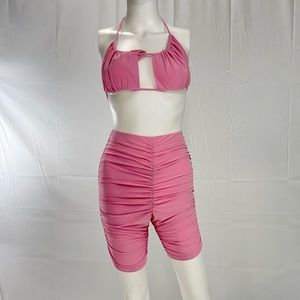 Casual 2 pc set light pink high waist comfortable shorts and bra